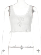 Lace Patchwork Bow Tank Top
