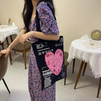 Cute Cupid Angel Love Heart Print Canvas Tote Shoulder ECO Bag 90s Retro Vintage Aesthetic Casual Summer E-Girl Kawaii Korean Japanese Harajuku