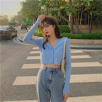 Cute Vintage O Neck Button Down Knit Cardigan Crop Top Sweater Sweatshirt Pullover Jumper E-Girl Kawaii Korean Japanese Harajuku Streetwear