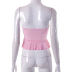 Pink Ruffle Irregular Mesh Tube Top