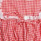 Red & White Plaid Lace Square Neck Top