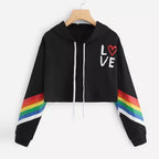 Love Letter Rainbow LGBT Cropped Hoodie Sweatshirt Pullover Long Sleeve Tee Shirt T-shirt Top E-Girl Kawaii Korean Japanese Harajuku Streetwear