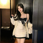 2 Piece White Knit Bow Dress + Sweater