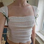 French Bow Square Collar Crop Top