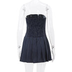 Striped A-Line Pleated Dress