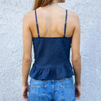White Lace Trim V Neck Tank Top