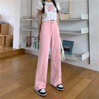 Pink Peach Embroidery Denim Pants