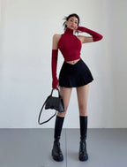 Black V Shape Low Waist Mini Skirt