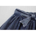 Denim Bow Ruffle Low Waist Skirt