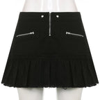 Black Denim Pleated Skirt