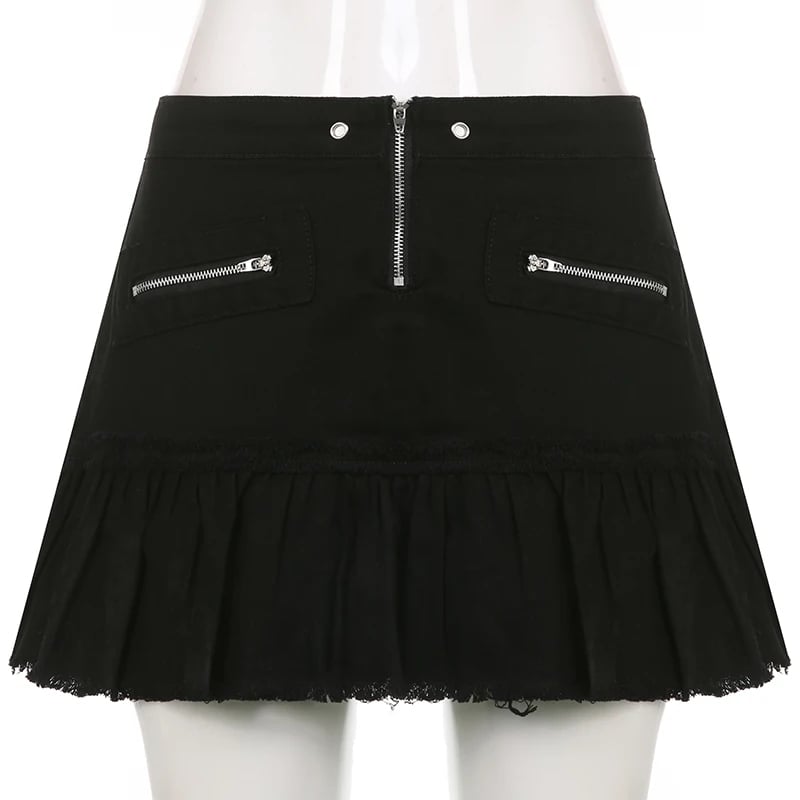 Black Denim Pleated Skirt