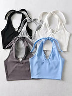 Heart Hollow Out V Neck Halter Top