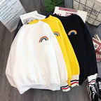 Cute Rainbow Embroidery Fleece Hoodie Sweater Sweatshirt Pullover 90s Oversized Long Sleeve E-Girl Kawaii Korean Japanese Harajuku Retro Streetwear