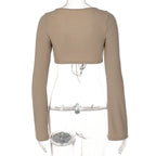 Brown Ruched Bandage Flare Crop Top