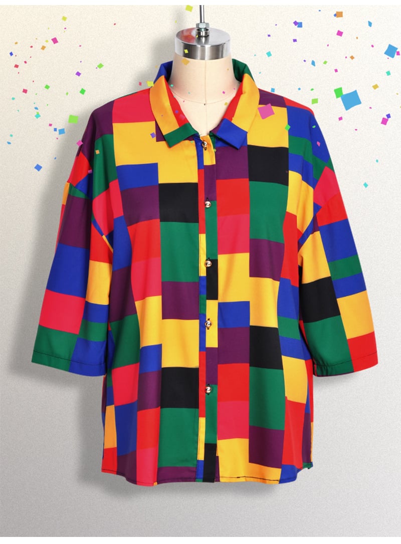 Cute Vintage Geometric Pattern Rainbow Blouse Oversized Short Sleeve Shirt Tee T-shirt E-Girl Kawaii Korean Japanese Harajuku Chinese Retro Streetwear