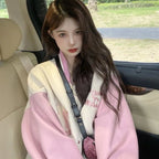 Pink Patchwork Oversized Varsity Jacket