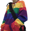 Colorful Rainbow Striped Oversize Loose Long Sleeve Shirt Top T-shirt O Neck Casual E-Girl Kawaii Korean Japanese Harajuku Streetwear