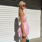 Pink Floral V Neck Mini Dress