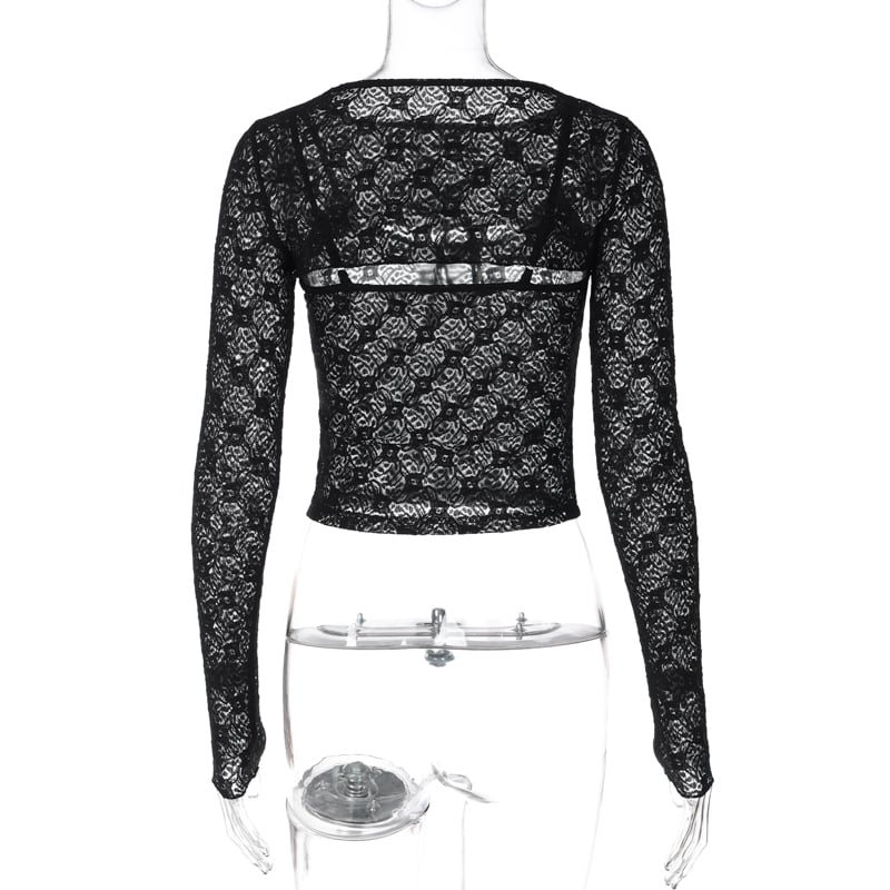 Black Mesh Lace Long Sleeve Shirt