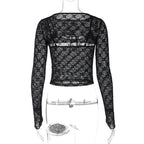 Black Mesh Lace Long Sleeve Shirt