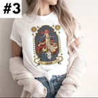 Cute Retro Tarot Card Cresent Moon Sun Print Loose Short Sleeve Shirt Aesthetic Casual E-Girl Kawaii Korean Japanese Harajuku