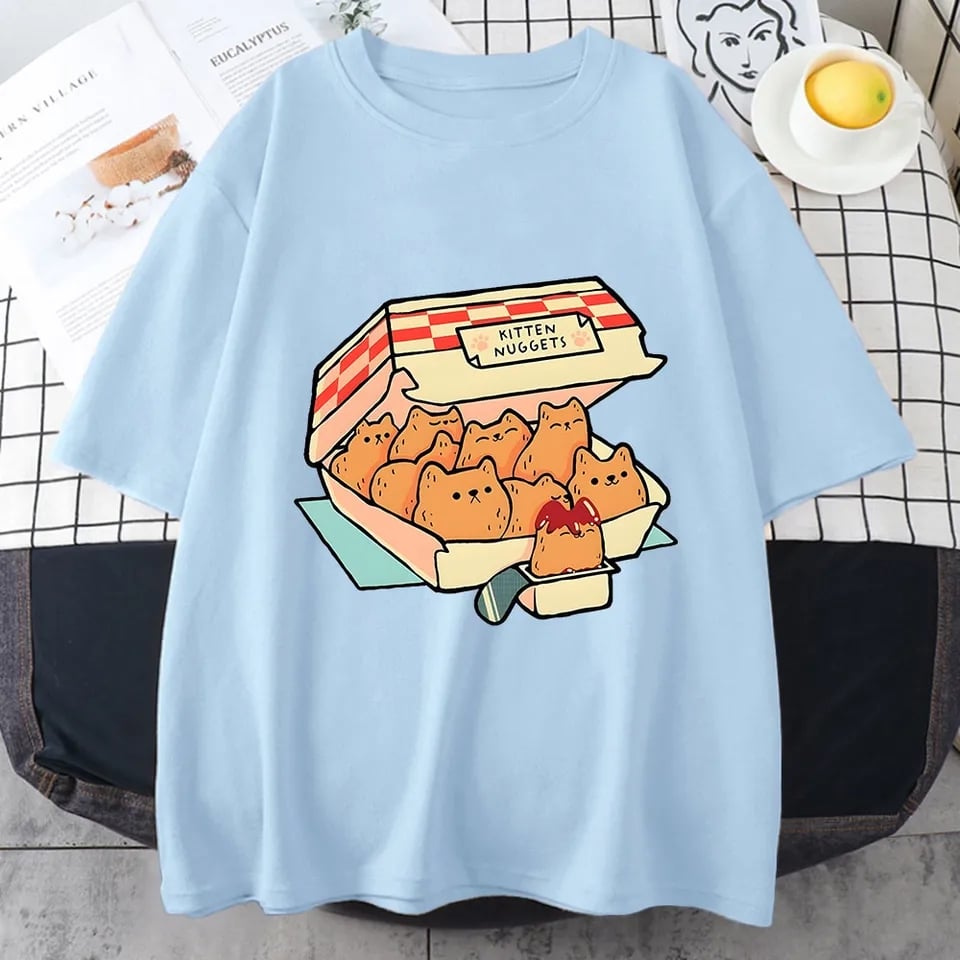Kitten Nugget Print Short Sleeve T-shirt