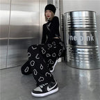Black Heart Print High Waist Pants