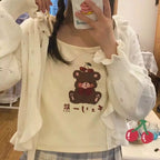 Cute Brown Bear Cherry Graphic Cartoon Print Camisole Spaghetti Strap Shirt Aesthetic Casual Summer E-Girl Kawaii Korean Japanese Harajuku