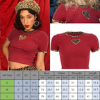 Cute Sexy Leopard Animal Print Heart Crop Top Short Sleeve Shirt Tee T-shirt E-Girl Kawaii Korean Japanese Harajuku Chinese Retro Streetwear Aesthetic