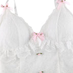 White Lace Bow Sheer Corset Top
