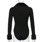 Black Faux Fur V Neck Bodycon Sweater