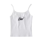 Cute Sexy Solid Letter Embroidery Ribbed Crop Top Tank Sleeveless Shirt Vest Aesthetic Casual Summer E-Girl Kawaii Korean Japanese Haraju