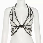Cute Sexy Butterfly Crochet Halter Sleeveless Shirt Crop Top Camisole Beach Tunic Party Summer Aesthetic Casual E-Girl Kawaii Korean Japanese Harajuku