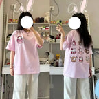 Cat Anime Dessert Print Short Sleeve T-shirt