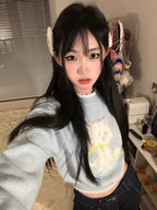Kitten Print Cropped Sweater