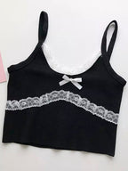 Patchwork Lace Bow Knit Camisole Crop Top