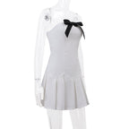 Preppy Bow Patchwork Strapless Mini Dress