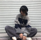 Grey Stripe Patchwork Sweater