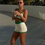 2PCS Patchwork Cropped Tank Top + Shorts