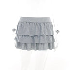 Grey Ruffle Low Rise Pleated Skirt