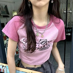 Pink Vintage Print Short Sleeve T-shirt