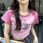 Pink Vintage Print Short Sleeve T-shirt