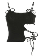 Black Knit Tie Up Backless Crop Top