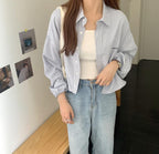 Blue Stripe Cropped Long Sleeve Shirt