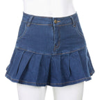 Cute High Waisted Pleated Denim Zipper Mini Skirt Blue Pink Bottoms Club Aesthetic Summer Party E-Girl Kawaii Korean Japanese Harajuku Streetwear