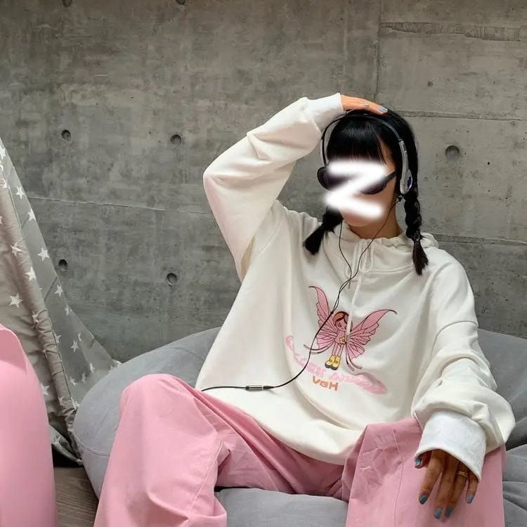 Butterfly Embroidery Hoodie Sweater Sweatshirt Long Sleeve Shirt Pullover Jumper Causal E-Girl Kawaii Korean Japanese Harajuku Streetwear