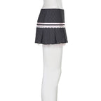 Pink Bow Stripe Fold Lace Up High Waist Skirt