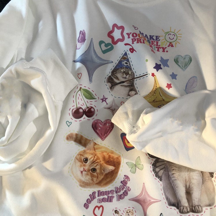 Cat Print Long Sleeve Shirt
