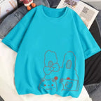 Cute Rabbit Bunny Camera Graphic Cartoon Print Loose Short Sleeve T-shirt Aesthetic Casual Summer E-Girl Kawaii Korean Japanese Harajuku