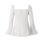 Square Collar Lace Up Flare Sleeve Shirt